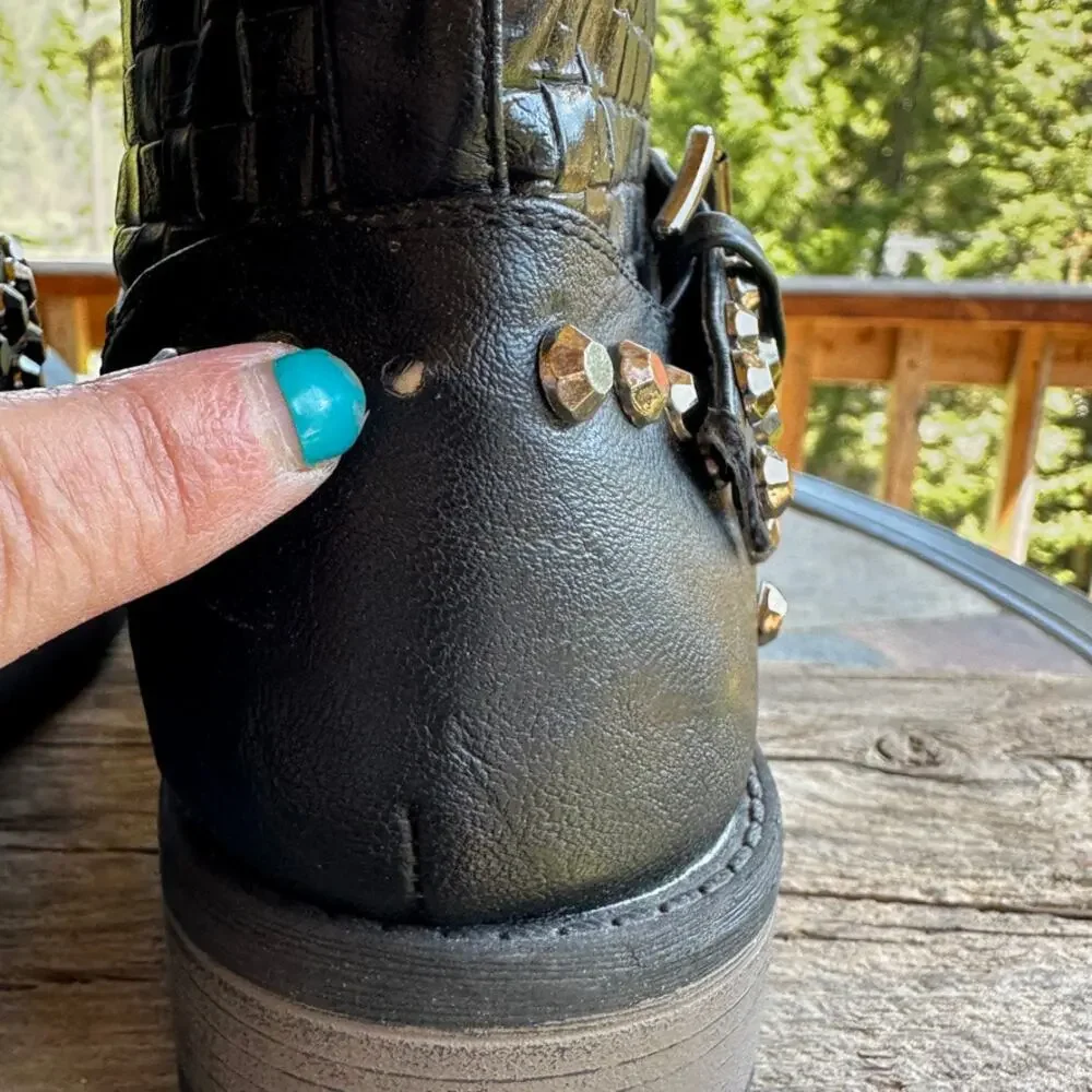 Extreme Eddie Marc Combat Boot SZ 7 Black Studded Woven Y2K Grunge Gothcore Punk - Picture 9 of 11